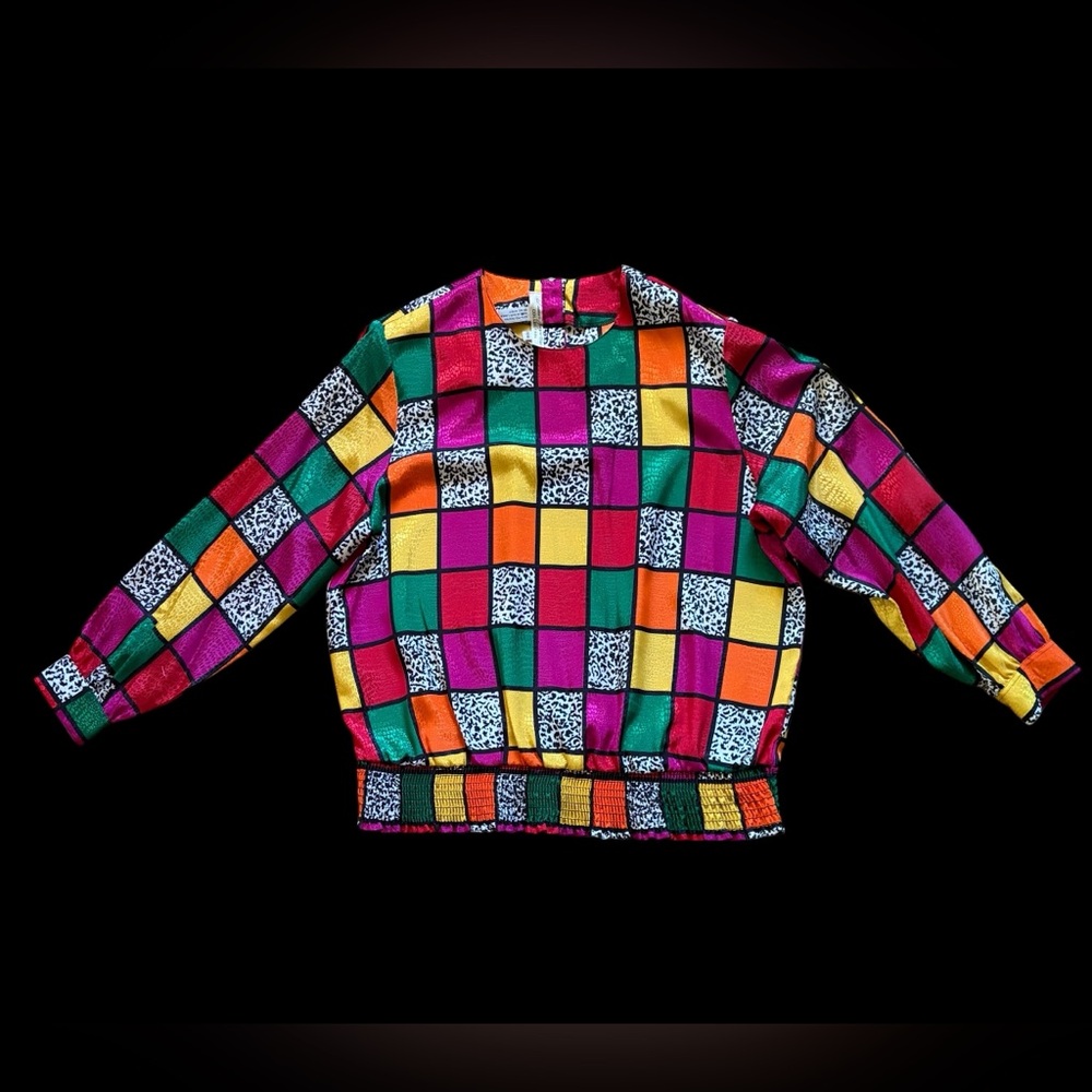 90βs Colorblock Checker Blouse - Multicolor - Picture 9 of 13